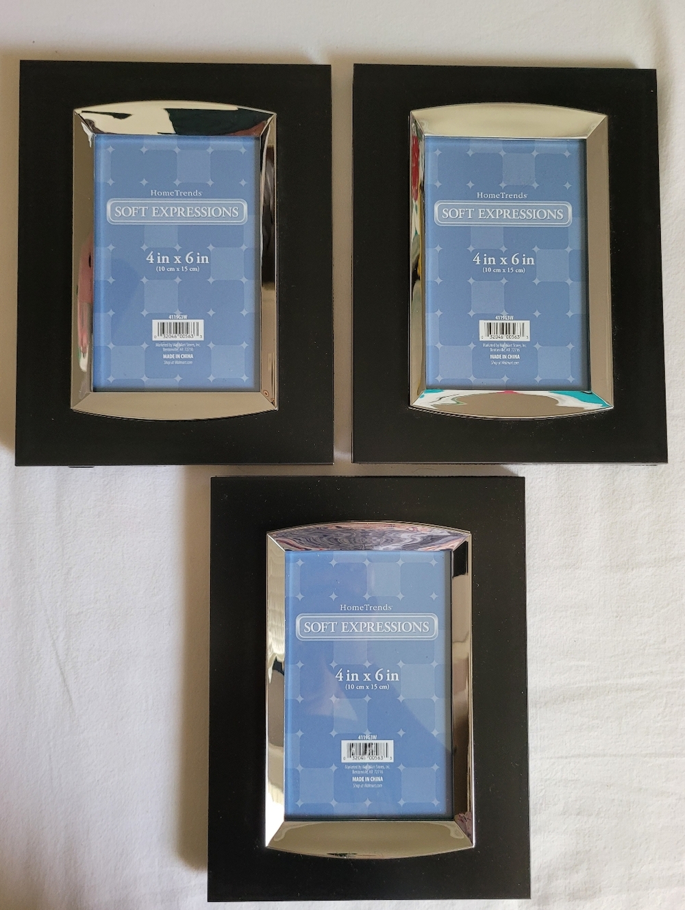 Home Trends Soft Expressions Picture Frames - Black/Silver, 4"x6", Set of 3